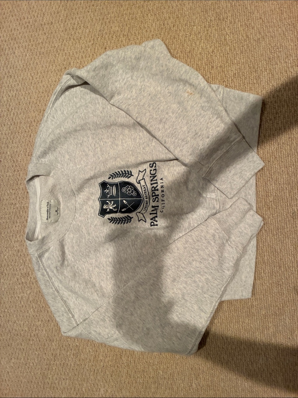 Abercrombie & Fitch Gray Crewneck Sweatshirt with Navy Palm Springs Crest